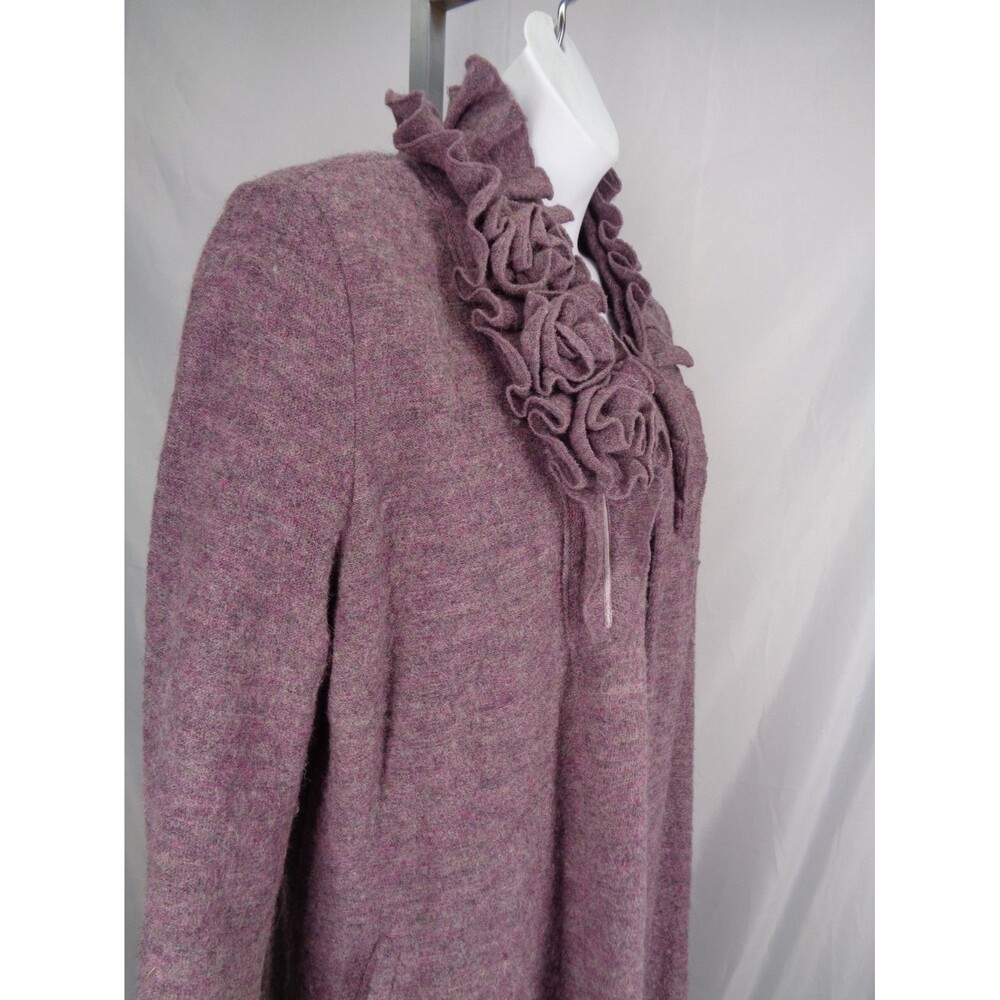 Soft Surroundings Purple Wool Rosette Ruffle Open Long Cardigan Sweater XL New - Picture 6 of 10